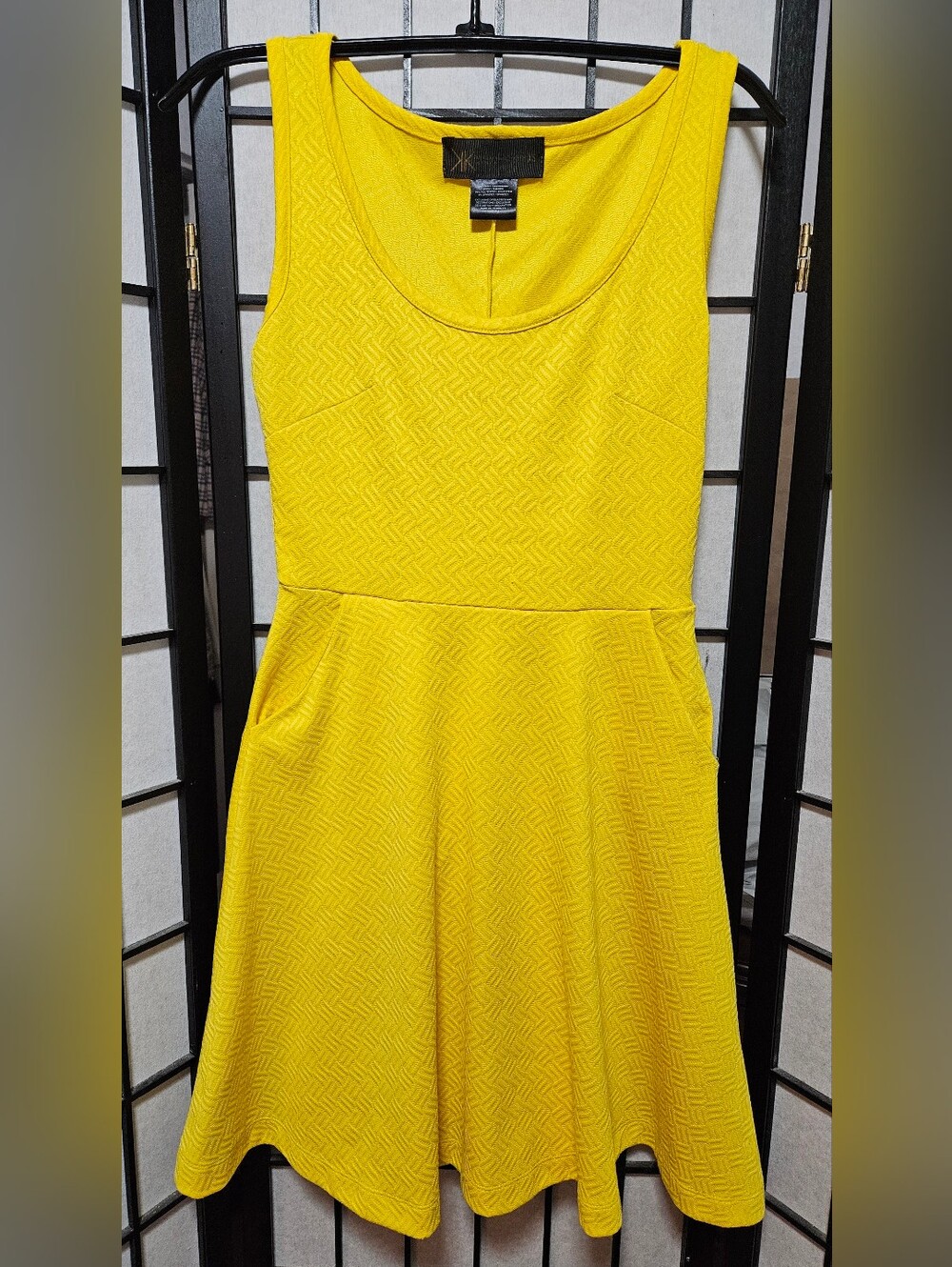 Kardashian Kollection XS Canary Yellow Embossed Sleeveless Dress